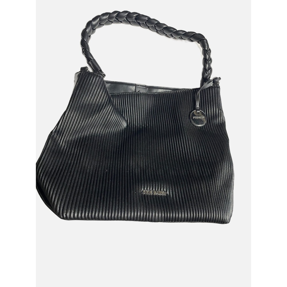 Steve Madden Hobo Bag Womens‎ Large Black Pleated Braided Handle Shoulder Tote